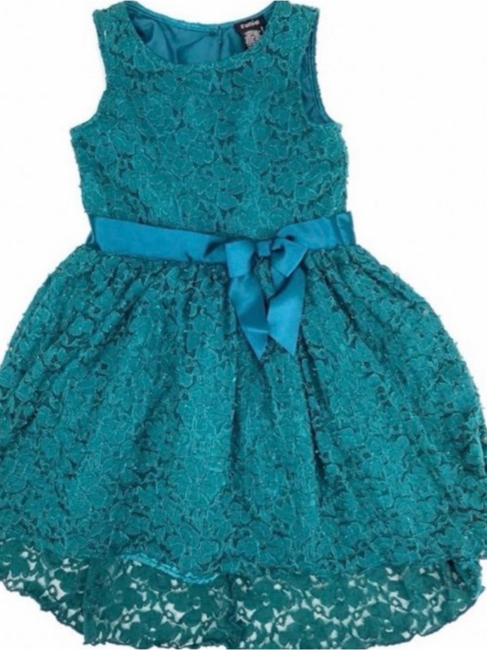 Zunie Teal Lace Party Dress with Satin Bow